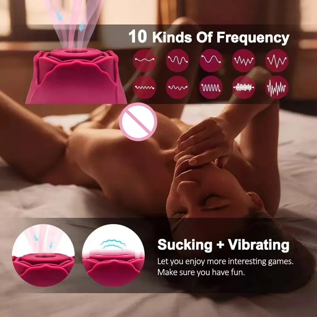 Rose Silicone Women's Vibrator Clitoral Sucking and Nipple Stimulator Adult Sex Toys Female Masturbator for Couples