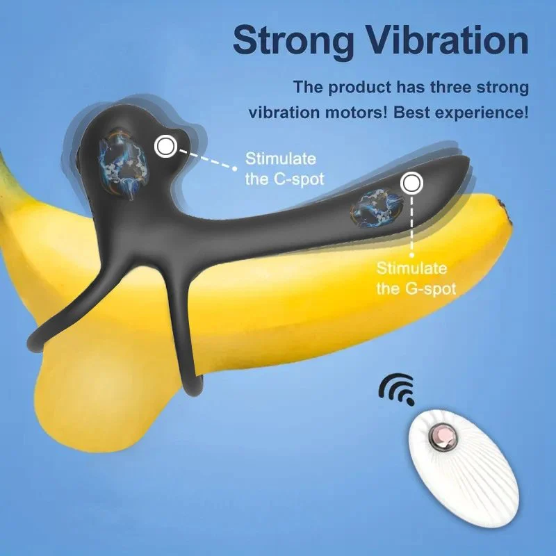 Dual-ring Penis Sleeve for Couples with Vibration and Ejaculation Delay Function Adult Sex Toy