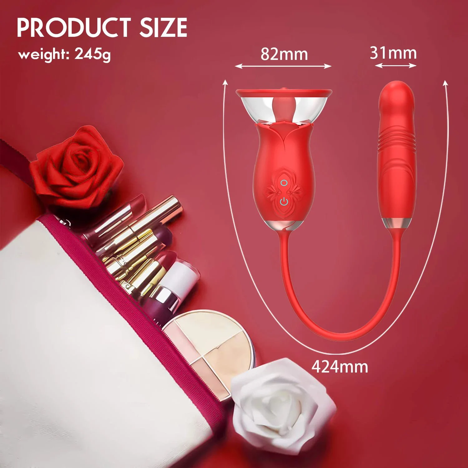 2 in 1 Silicone Red Rose Sucking Vibrator Sex Toy With Tongue for Women Couple
