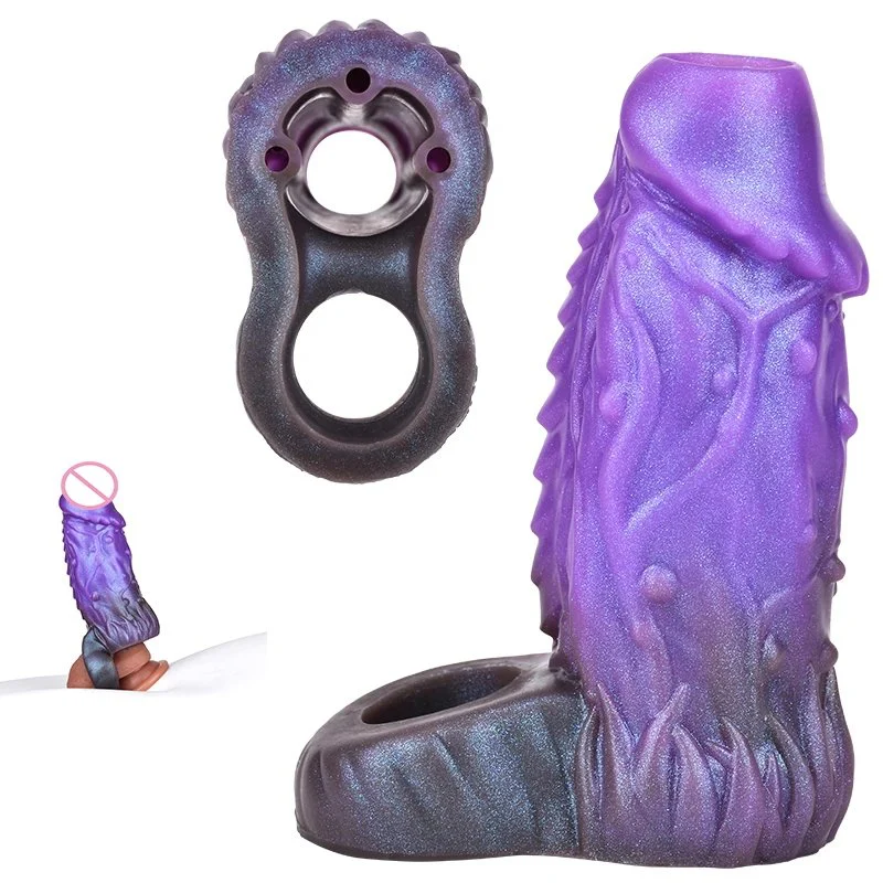 Enhance Male Endurance Reusable Penis Sleeve Monster Cock Sleeve Penis Extender Fantasy Penis Enlarger with Silicone Cock Ring