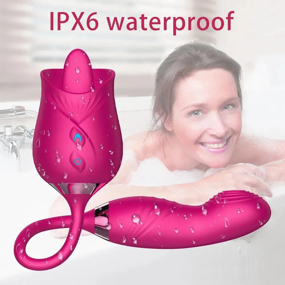 2 in 1 USB Charger Flower Red Rose Vibrator Silicone Dildo Vibrator Moves up and Down Rose Vibrator