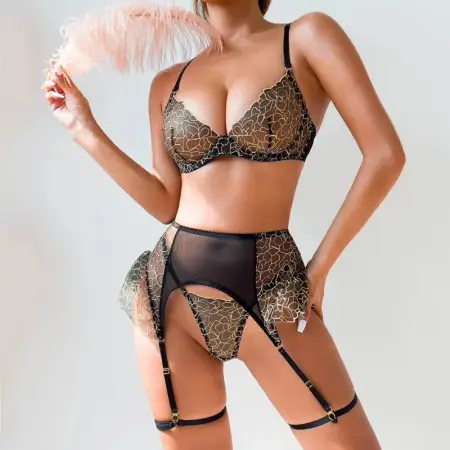 Floral Embroidery Sexy Lingerie Set Women Mesh See Through Sexy Underwear Mature Ladies Female Erotic Bra Brief Sets