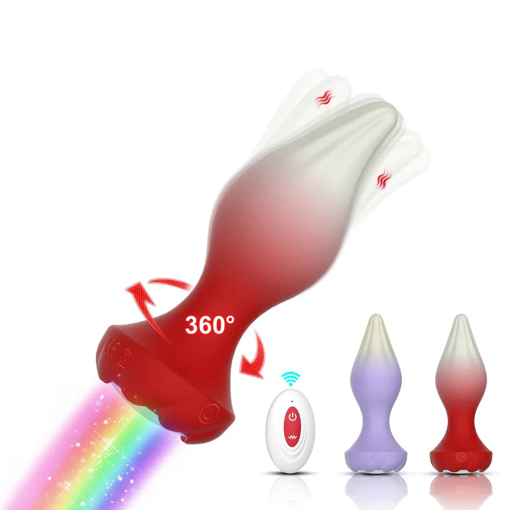 Anal Rose Vibrator Swing Sex Toy for Women Men 10-Frequency Vibration Prostate Massager Remote Control Colored Lights Kegel
