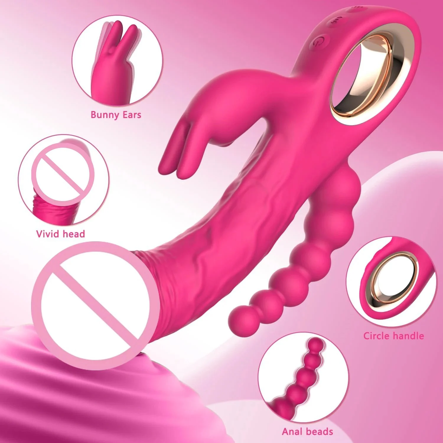 Adult Sex Toy Female Masturbation Three-headed Extendable Rabbit Vibrator for Women
