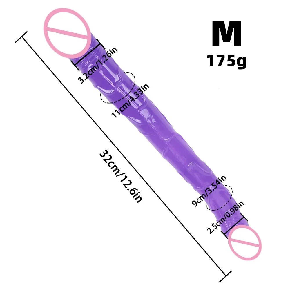 Adult Sex Products Double Headed Simulation Penis Elongated Transparent Silicone Dildo Masturbator Rod
