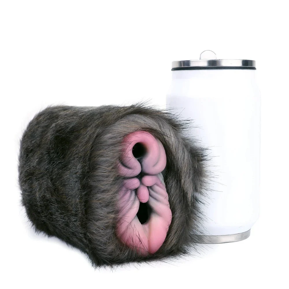 Dual Channel Male Masturbator in Fur Fantasy Furry Onahole Soft Silicone Sex Toy for Men Realistic Vagina Penis Exerciser