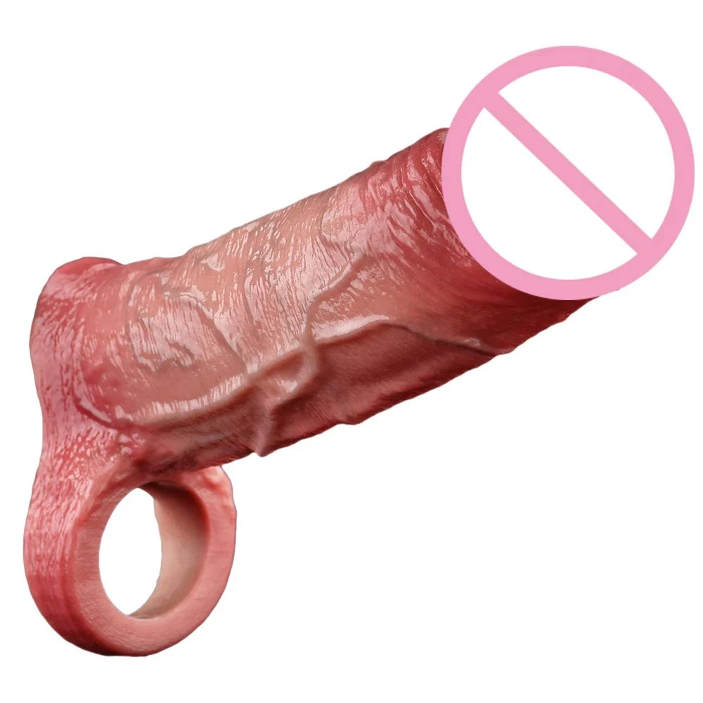 Large Size Realistic Liquid Silicone Soft Flexible Elastic Dildo Sleeve Penis Cock Sleeve Male Sex Toy Sheath Enlarge Penis
