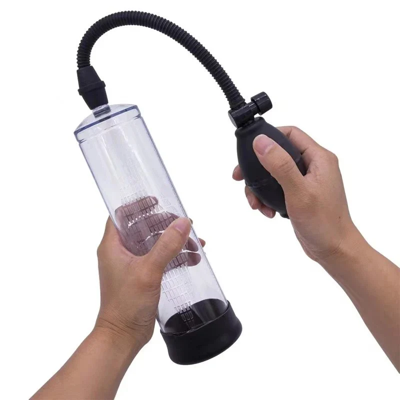 Men Sex Toy Penile Growth Enlargement Masturbation Manual Air Suction and Vibration Masturbator Vacuum Pump