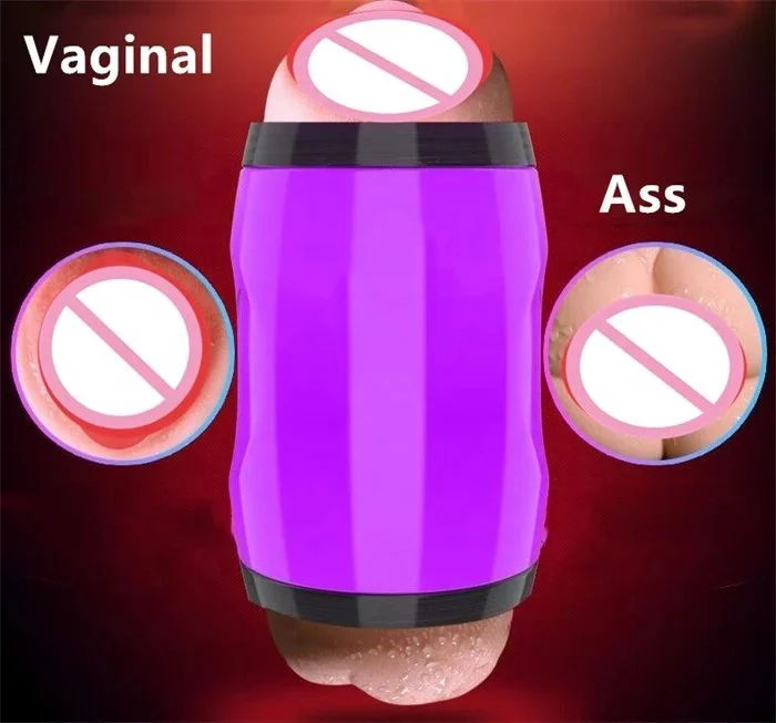 Realistic Manual TPE Pussy Oral Anal Vaginal Masturbator Two-Channel Penis Training Cup Pocket Type Vibration Function Sex Toy
