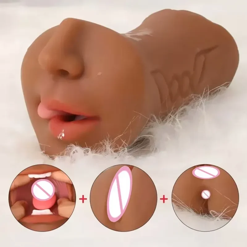 Realistic Oral Masturbation Cup Sex Toys for Men Wheat Color Deep Throat Elastic Odorless Airplane Cup
