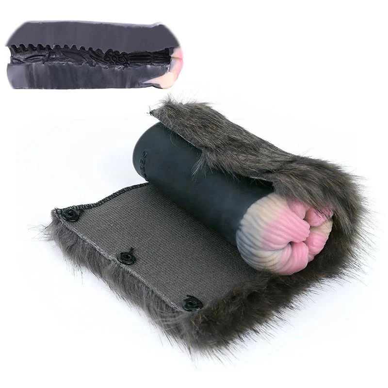 Silicone Male Masturbator in Fur Dual Hole Sex Toys for Men Realistic Dog Vagina Pocket Pussy All-pass Channel