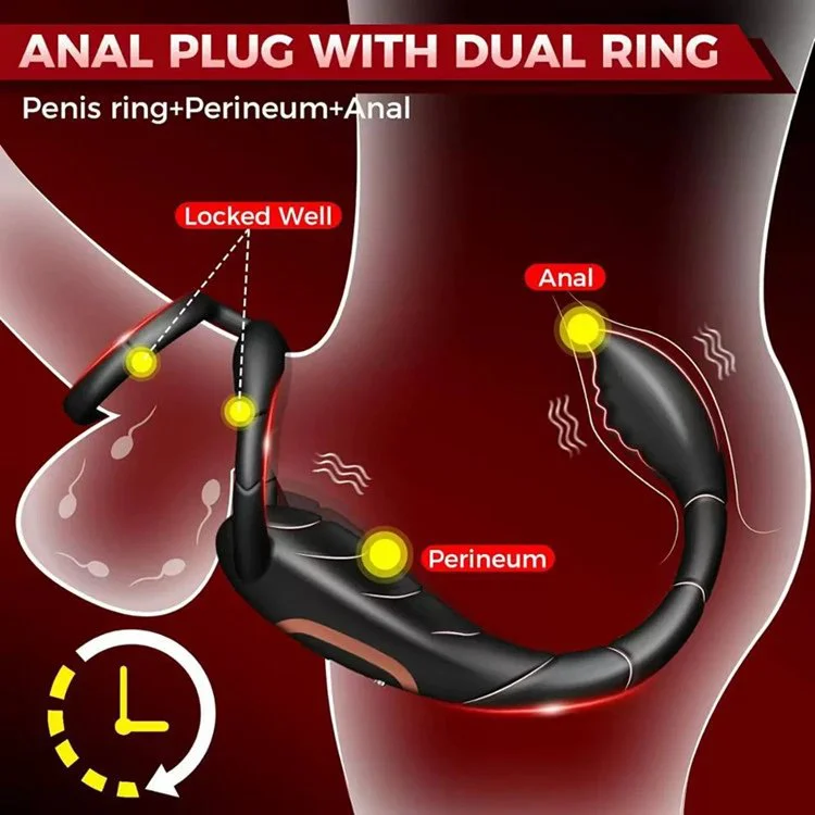 Men Vibrating Delay Ejaculation Cock Ring Anal Plug Sex Toys for Couples