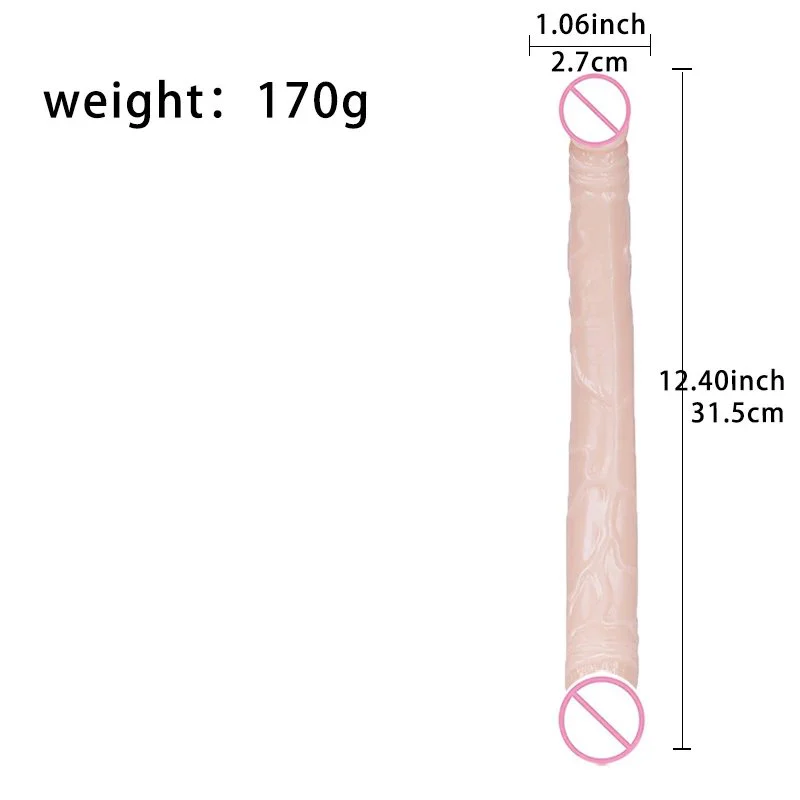 Lesbian Sex Products Double Headed Simulation Penis Elongated Transparent Silicone Dildo Masturbator
