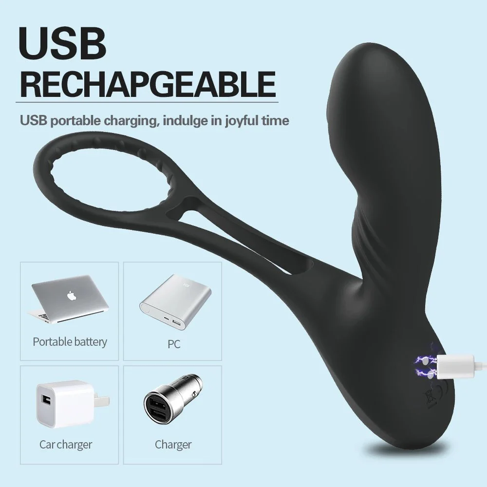 Remote Control Telescopic Sex Toys Prostate Massage Heating Anal Plug Vibrator with Cock Ring