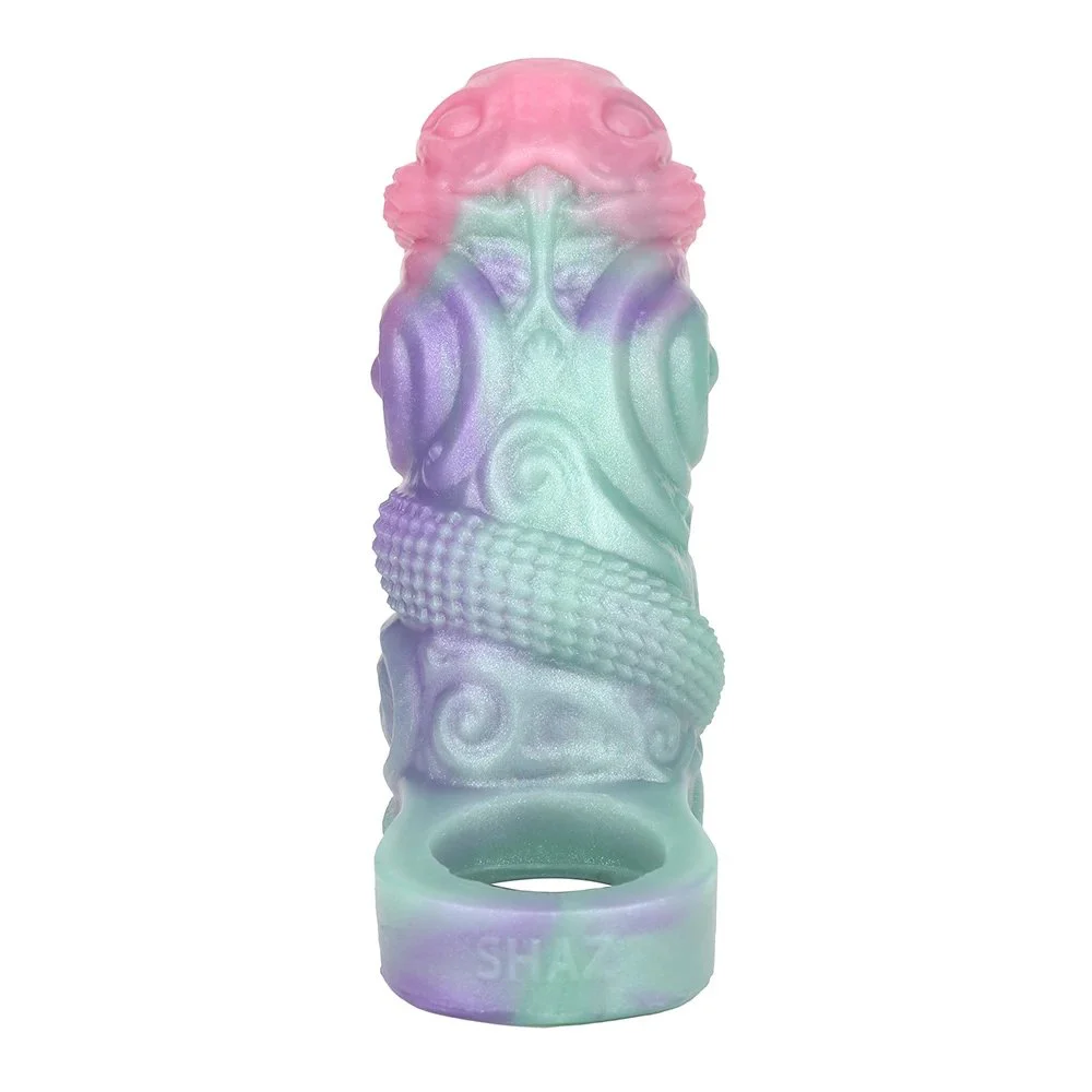 Monster Penis Sleeve Extender Sex Toys for Men Reusable Liquid Silicone Cock Sleeve Extension with Cock Ring Male Sex Toy