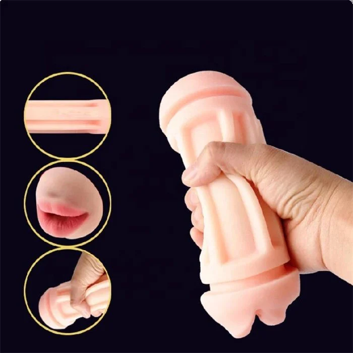 Realistic Manual TPE Pussy Oral Anal Vaginal Masturbator Two-Channel Penis Training Cup Pocket Type Vibration Function Sex Toy