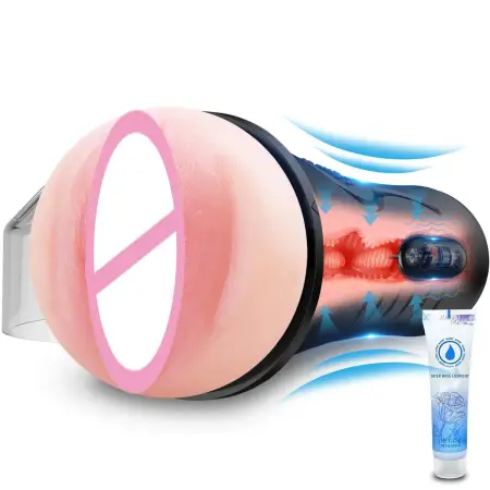 Vibrating Male Masturbator Squeezable Pocket Pussy Lifelike Textured Vagina Masturbation Cup 7.5 Depth Plump Soft