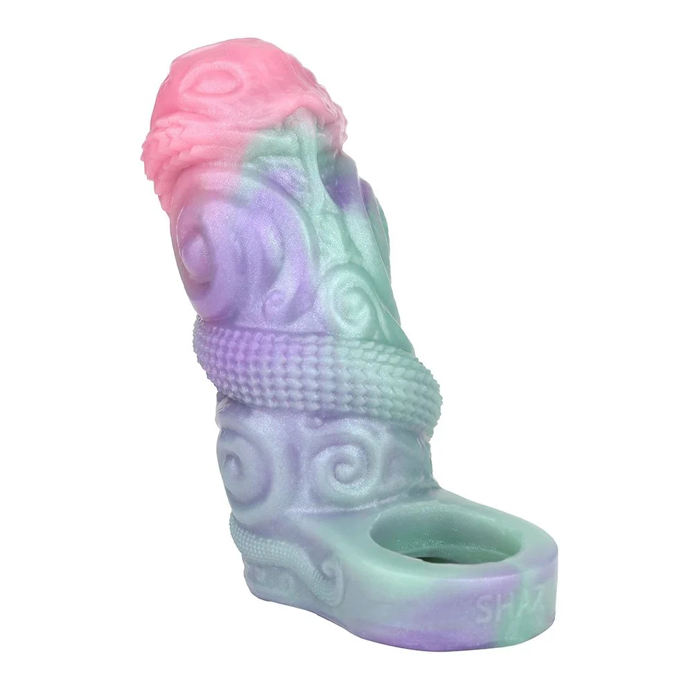 Monster Penis Sleeve Extender Sex Toys for Men Reusable Liquid Silicone Cock Sleeve Extension with Cock Ring Male Sex Toy