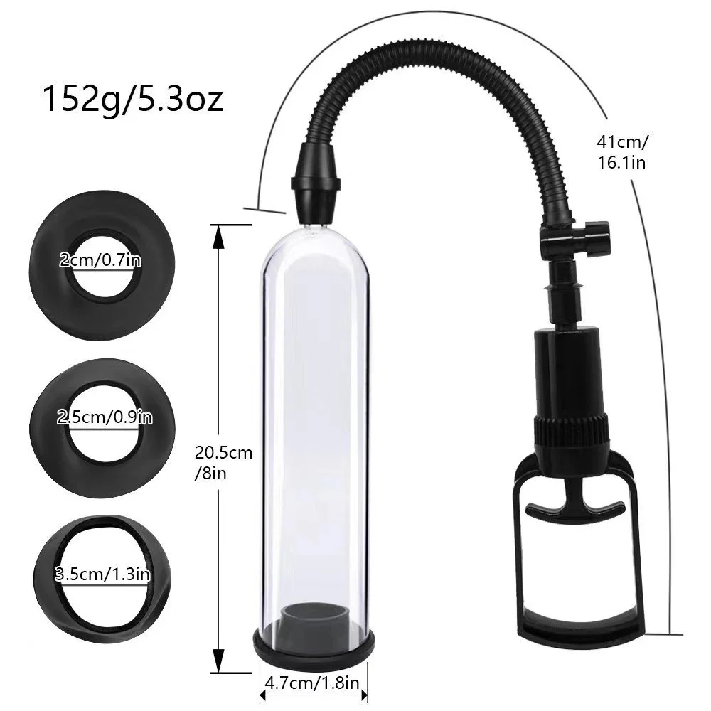 Men Sex Toy Penile Growth Enlargement Masturbation Manual Air Suction and Vibration Masturbator Vacuum Pump