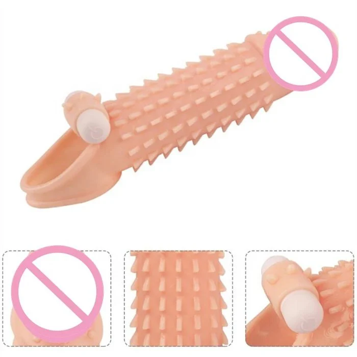 Men Cock Enlarger Reusable Realistic Vibrating Penis Condom Extension Sex Usage