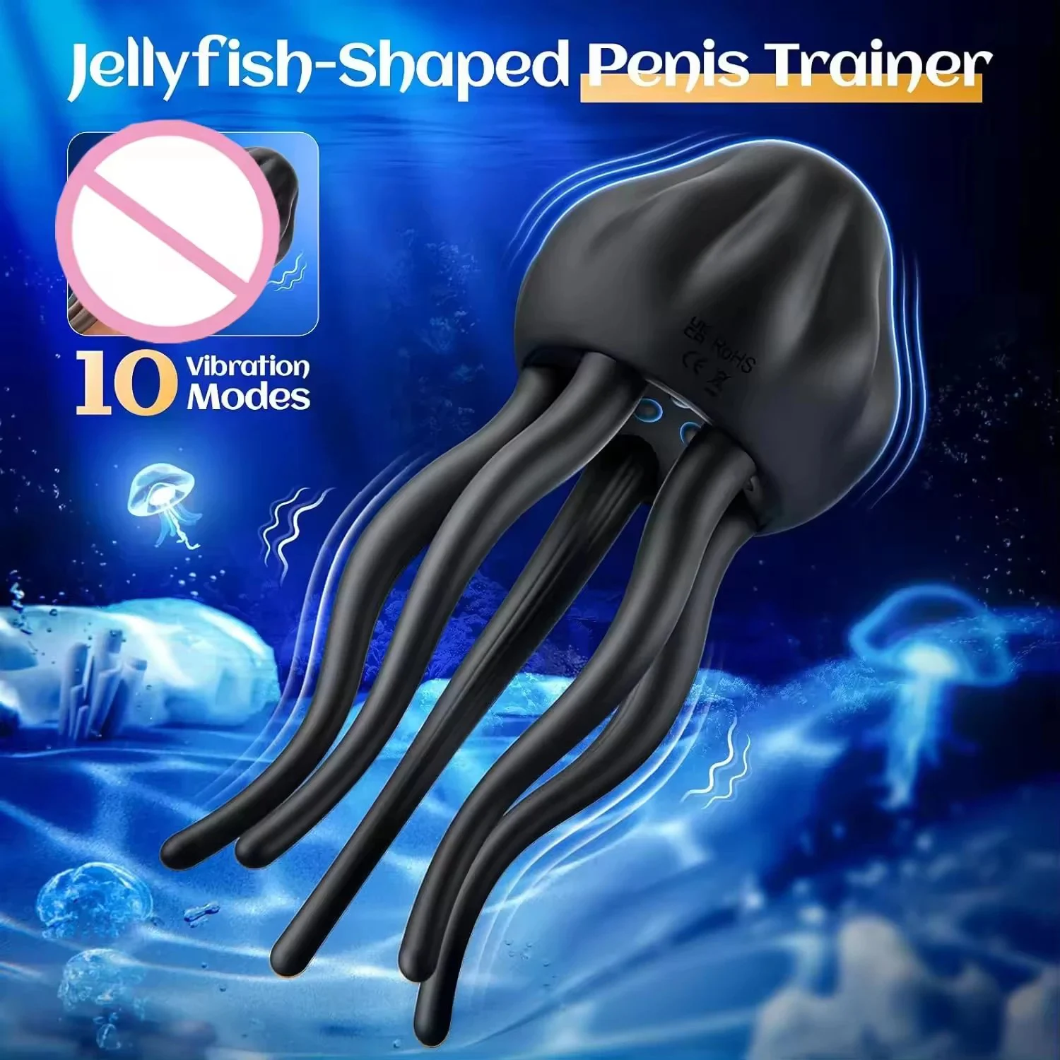 Jellyfish Glans Trainer Silicone Waterproof 10 Vibration Modes Real Touch Feeling Glans Stimulation Exercise Masturbator