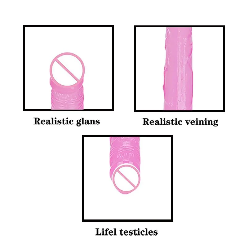 Lesbian Sex Products Double Headed Simulation Penis Elongated Transparent Silicone Dildo Masturbator
