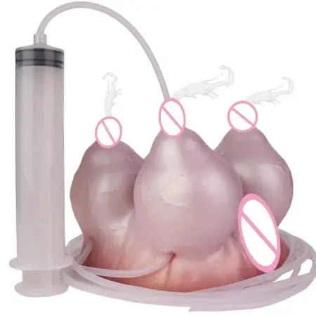 Male Masturbator with Water-injection Feature Includes Syringe for Intense Stimulation Silicone Masturbator