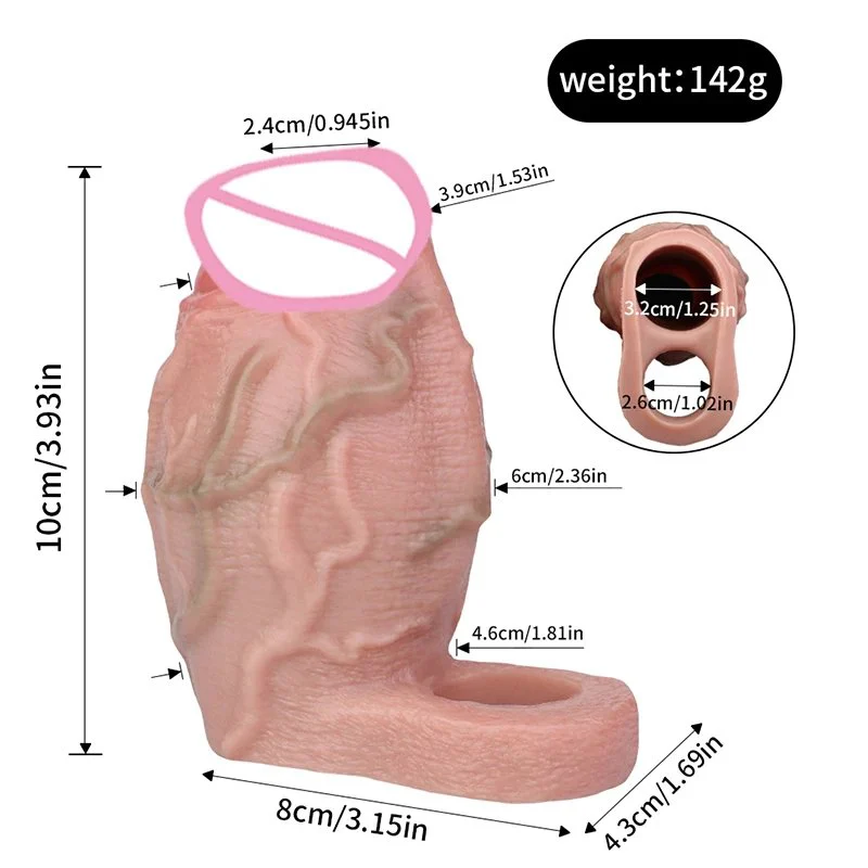 Open-ended Silicone Realistic Sheath With Anti-drop Ring Thick Realistic Penis Sleeve Cock Enlargement Sex Toys for Men