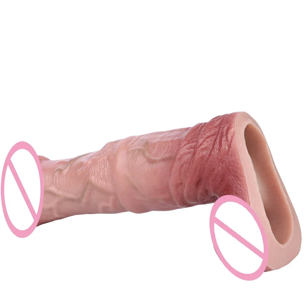 Penis Extender - Equipped with Sperm Storage Vesicle + Inner Wall Thread Design Penis Cock Realistic Silicone Sex Toy for Man