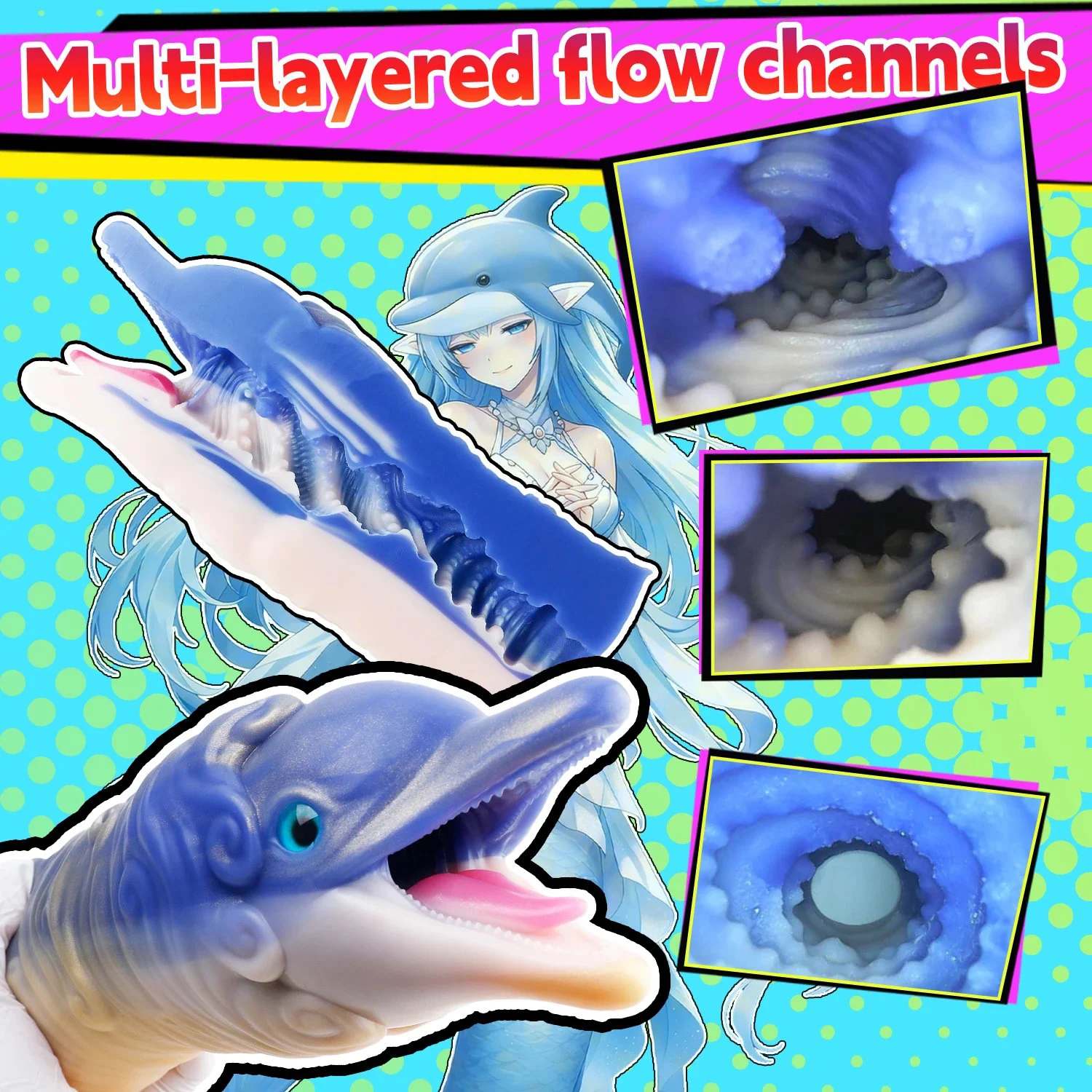 Simulated Suction Pump Male Fantasy Dolphin Masturbator, Medical-Grade Silicone Safe Material, Penis Massager for Adults
