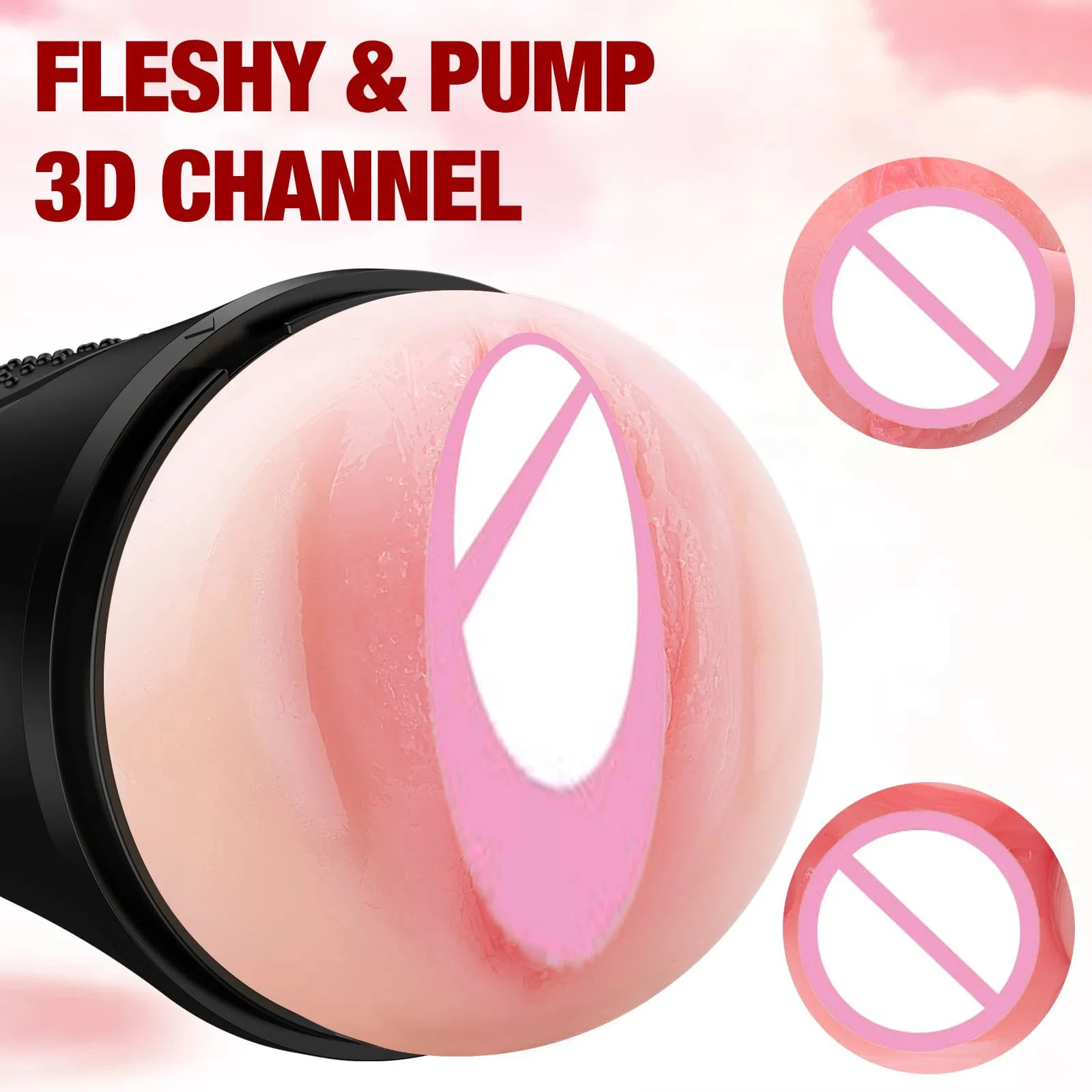 Vibrating Male Masturbator Squeezable Pocket Pussy Lifelike Textured Vagina Masturbation Cup 7.5 Depth Plump Soft