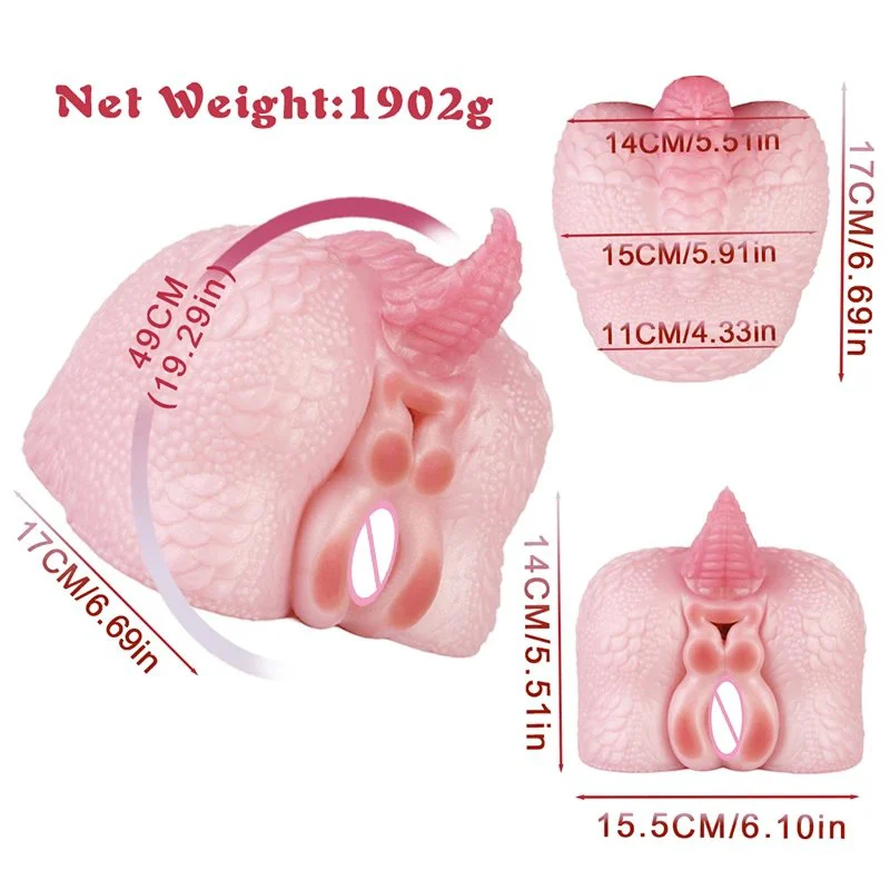 Simulation Animal Buttock Inverted Mold Silicone Fantasy Dragon Male Masturbator Pocket Penis Stroker Dual Channel Sex Toy