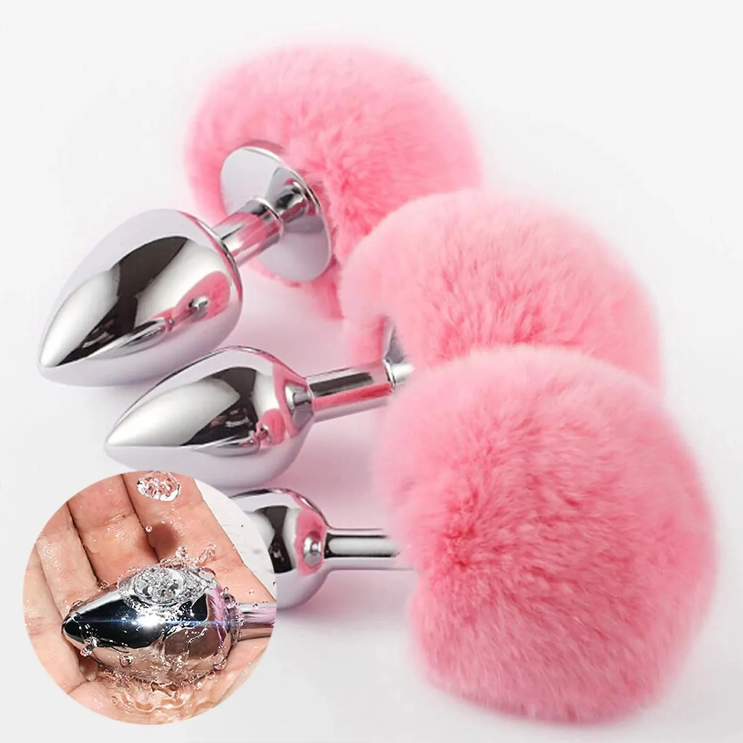 Rabbit Tail Stainless Steel Anal Plug Small Size Waterproof Eco-Friendly Adult Toy for Men & Women Couples