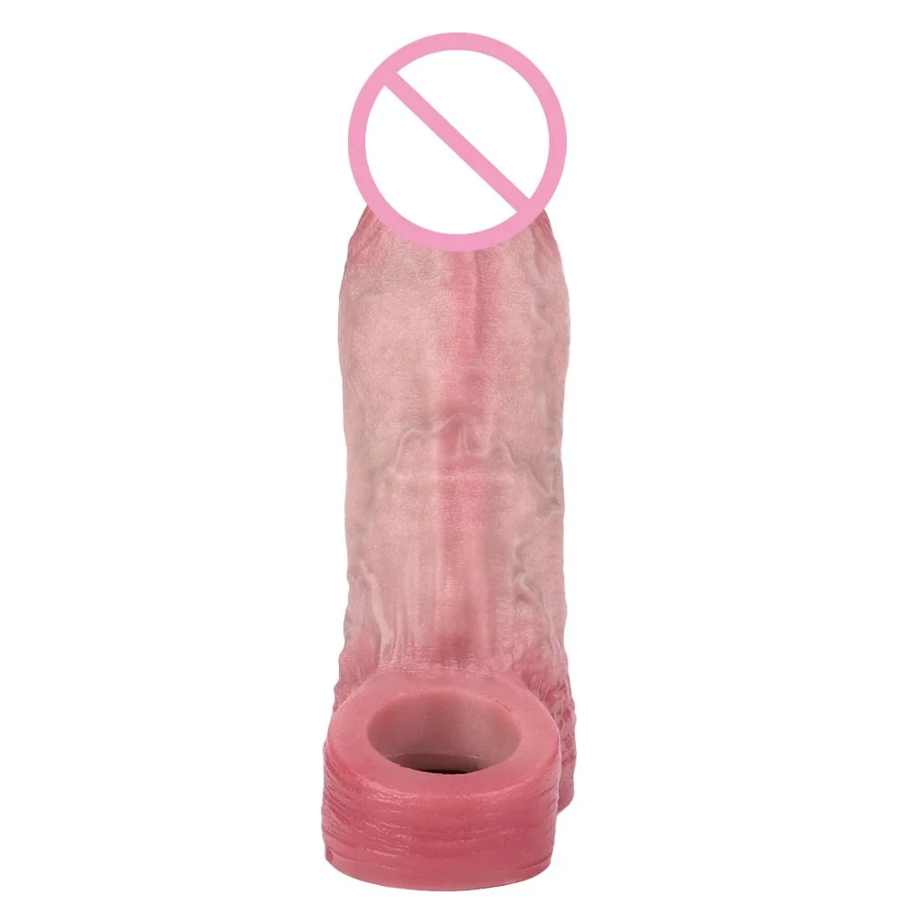 Regular Closed Mouth Wearable Male Penis Extender Simulation Dildo Sleeve Liquid Silicone Suitable for Male Sex Toys
