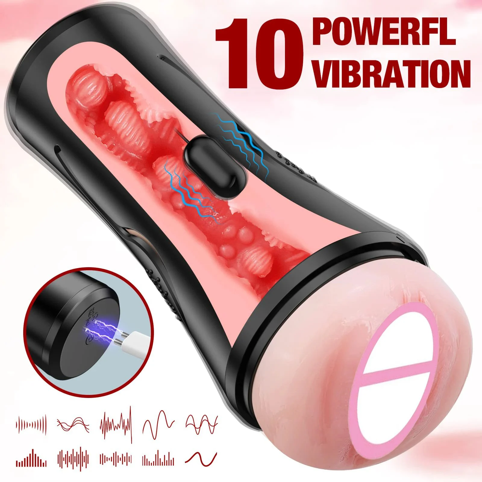 Vibrating Male Masturbator Squeezable Pocket Pussy Lifelike Textured Vagina Masturbation Cup 7.5 Depth Plump Soft