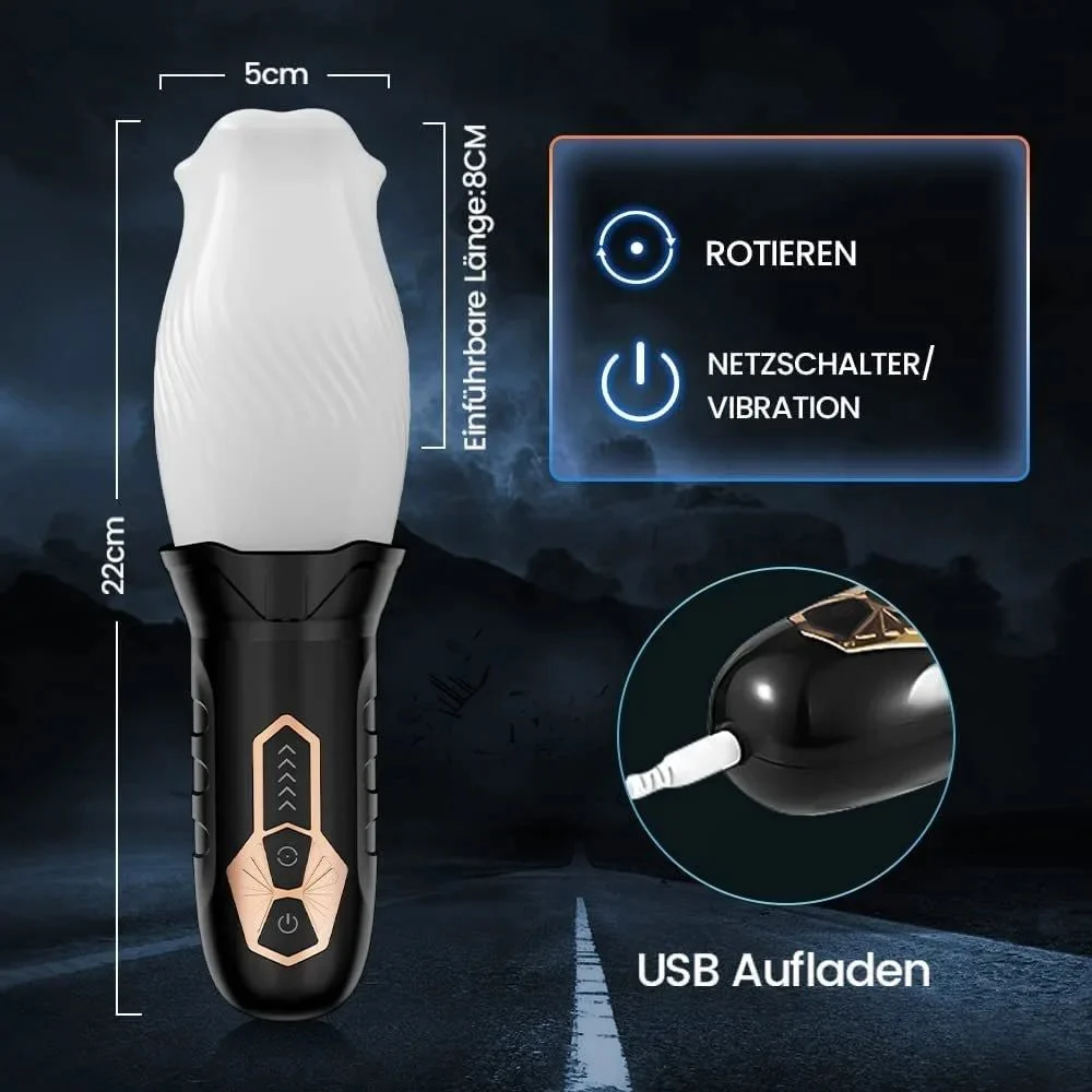 USB Rechargeable Deep Throat Spinning Vibrating Automatic Male Stroker Rotating Transparent Masturbator Cup for Men Rose Sex Toy