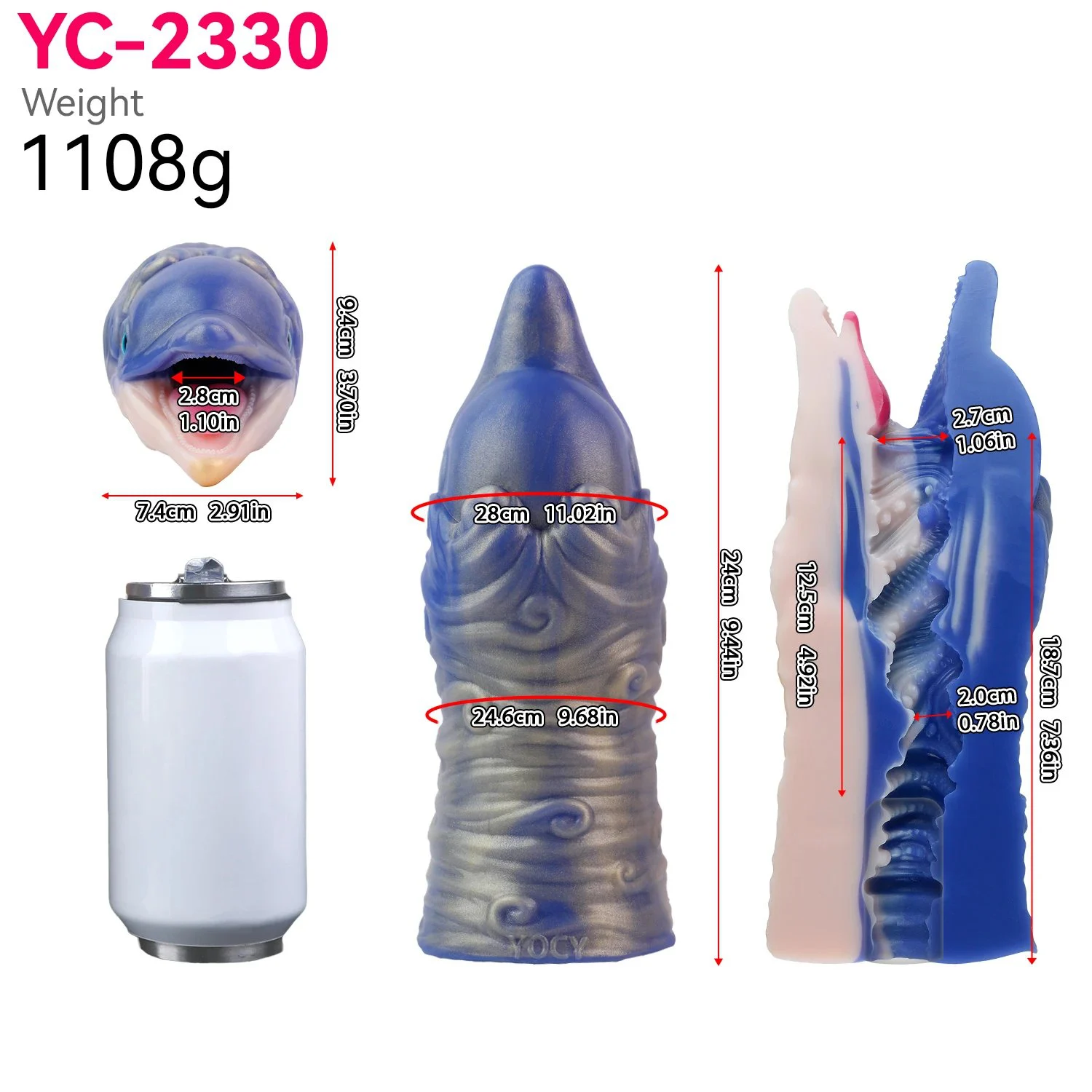 Simulated Suction Pump Male Fantasy Dolphin Masturbator, Medical-Grade Silicone Safe Material, Penis Massager for Adults