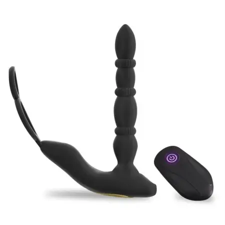 3-in-1 Male Sex Toys Remote Control 10-Frequency Vibrating Anal Plug Dual Cock Ring with Prostate Massage Feature Made Silicone