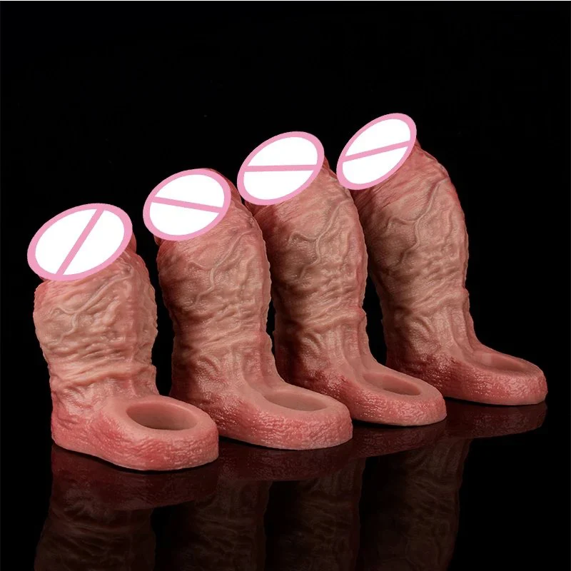 S M L XL Silicone Realistic Male Penis Enlarge Sleeve With Anti-drop Soft Hollow Dildo Sex Toys For Men Delay Ejaculation