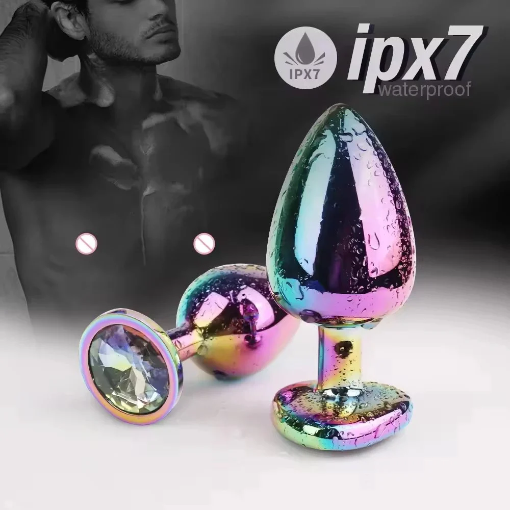 3 Pcs Colorful Bright Gold Crystal Metal Anal Plug Set Waterproof Eco-Friendly Sex Toy for Men and Women