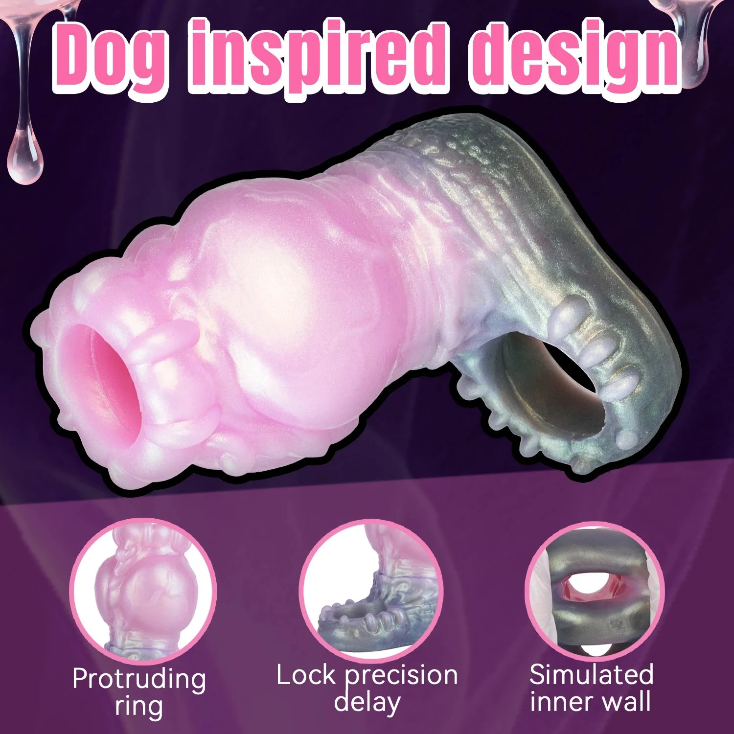 3 Size Canine Knot Cock Sheath,Dog Penis Sleeve with Cock Ring Sex Toy for Men,Penis Enlarger Sheath with Cock Ring