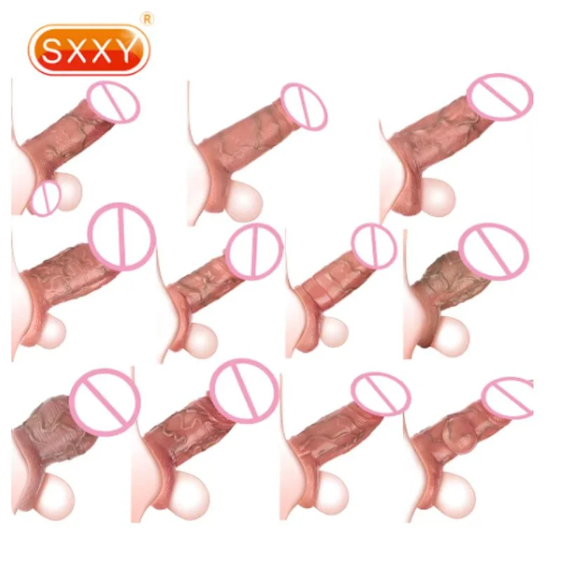 Silicone Dildo Sheath Realistic Penis Sleeve Soft Silicone Sex Toys Stretchable Cock Enlargement Male Masturbator