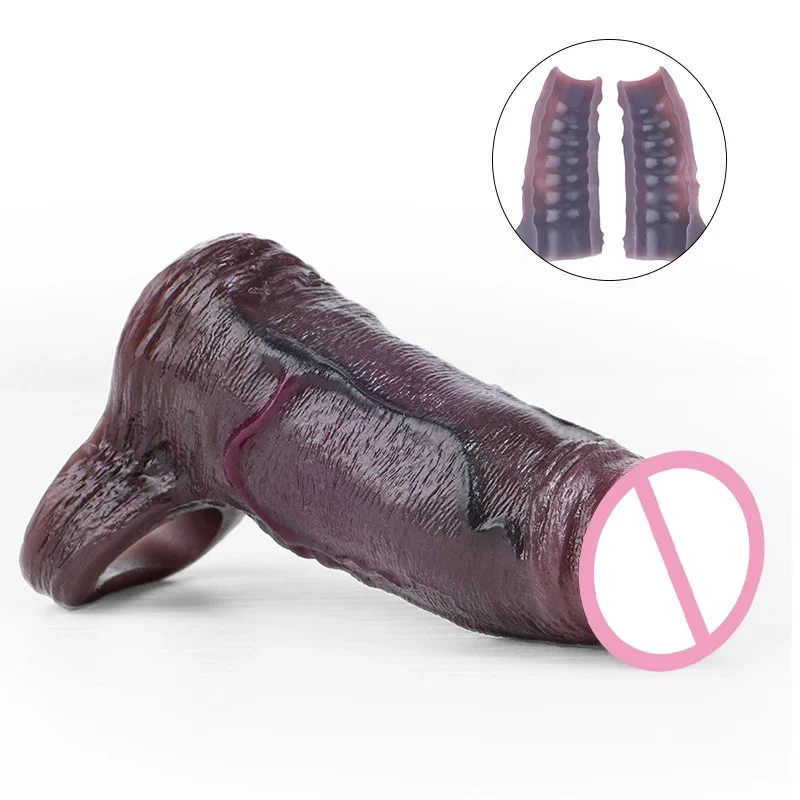Silicone Penis Sleeve in Brown Three Sizes Available Male Penis Extender Realistic Feel Easy to Wear