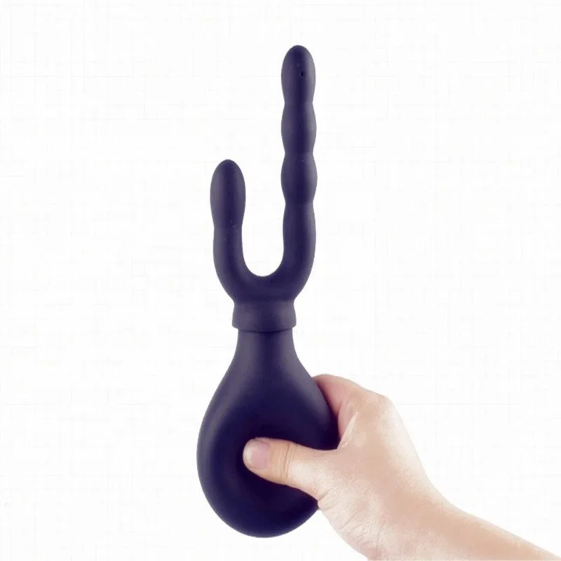 Anal and Vagina Double Heads Enema Bulb Straight Plug-in Sex Shower Anal Cleaner