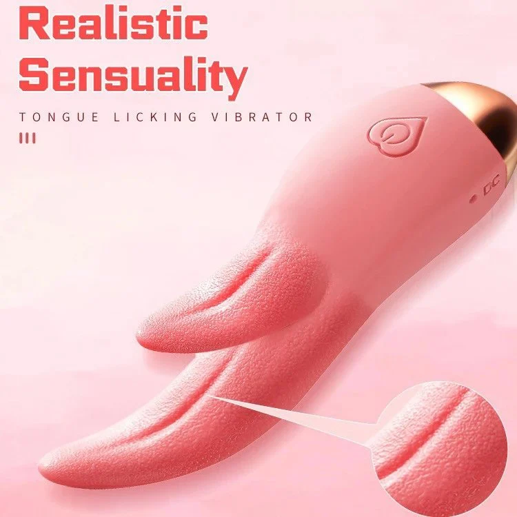 10 Vibration Modes USB Double Motor Heat Vibrating Tongue Dildo Sex Toys for Women