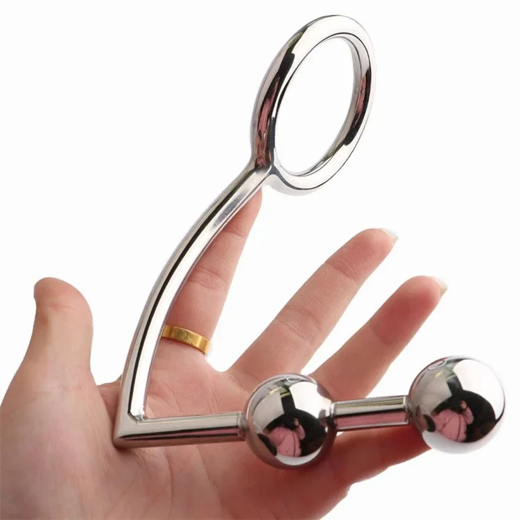 Adult Sex Products Toys Stainless Metal Solid Anal Plug Hook Anal Beads with Ring
