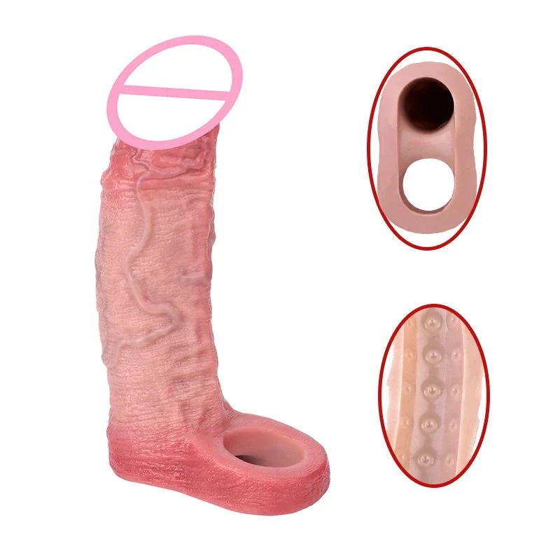 Silicone Penis Sleeve for Men - Realistic Veins and Flesh Color Design Medical-Grade, Effective Lengthening of Penis