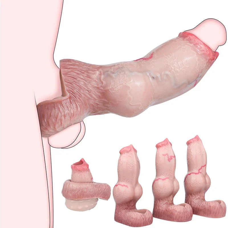 Skin Silicone Fantasy Dog Penis Extender Sleeve with Cock Ring Horse Knot Male Penis Sleeve Enlarge Adult Sex Toy