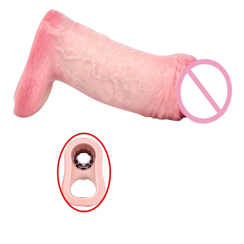 Simulated Male Penis Extender Effectively Increases Size Safe Silicone Material Penis Sleeve Available in Two Sizes