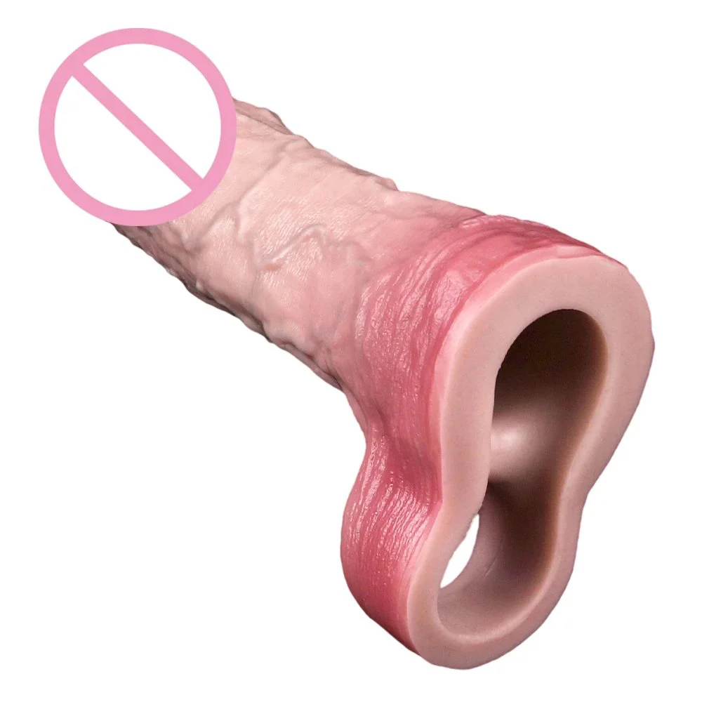 Silicone Realistic Hollow Dildo Penis Sleeve Ring Delay Ejaculation Condom Sex Toy for Men Cock Sheath Enlargement Extender